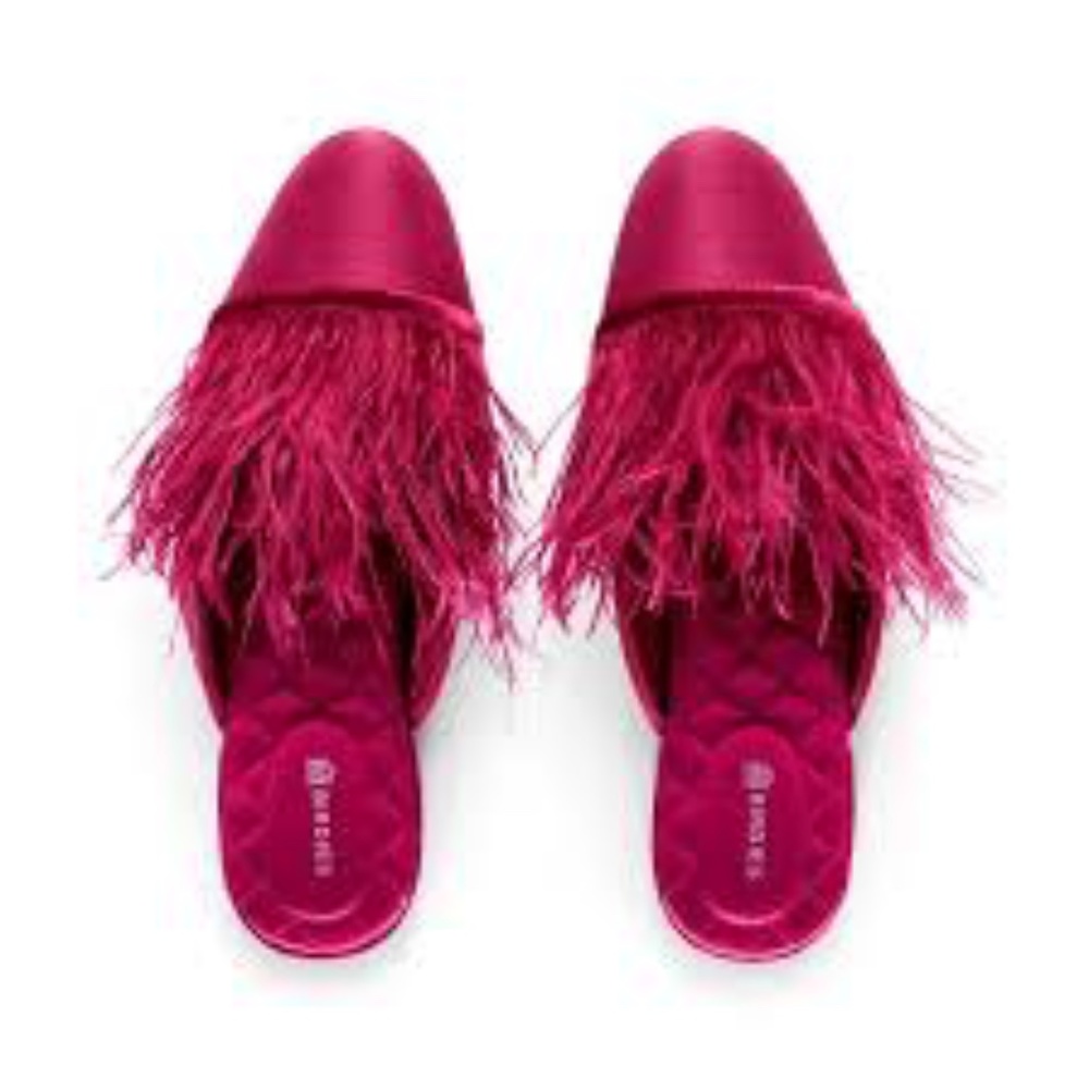 Birdies The Lovebird Feather Trim Mule -Red Pink 7